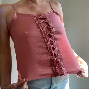 Rose colored lace front silky cami